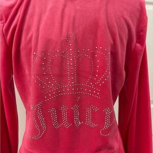 Juicy Couture Pink Party Velour Rhinestone Hoodie Y2K Fête Rose Large NWT